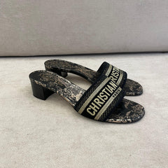Christian Dior Black & Gold Dway Low Heel Slides - Size 38.5
