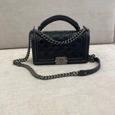 Chanel Medium Dark Blue Quilted Leather Wild Stitch Chain Boy Top Handle with Strap