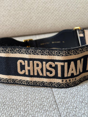 Christian Dior Belt in Black and Beige Embroidered Canvas - Size 75