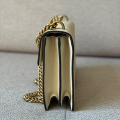 Gucci Calfskin Medium Mystic White GG Marmont Chain Handle Bag