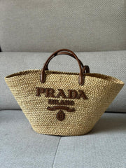 Prada Raffia and Leather Shopping Tote with Straps