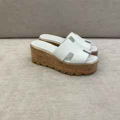 Hermès White Leather Eze Mules - Size 38