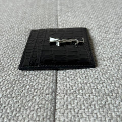Saint Laurent Black Croc Embossed Leather Card Holder