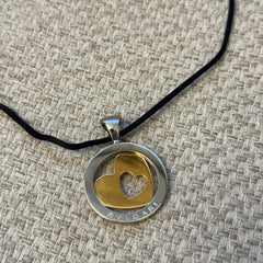 Bvlgari Two Tone Large Heart Tondo 18K Gold Stainless Steel Pendant Necklace