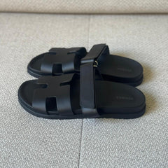 Hermès Black Calfskin Leather Chypre Sandals - Sizes 39.5 & 40