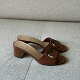Gucci Brown Leather Interlocking G Mules - Size 39