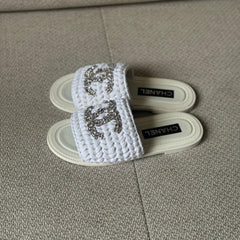 Chanel White CC Raffia Flat Sandals – Size 38 (Fits 39)