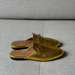 Gucci Gold Leather Princetown Mules - Size 37.5