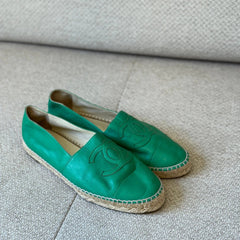 Chanel Green Leather Espadrilles - Size 41