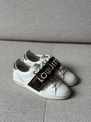 Louis Vuitton White Leather Frontrow Monogram Strap Sneakers - Size 36 fits 37