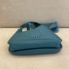 Hermès Evelyne GM in Blue Clemence Leather with Crossbody Strap and Entrupy Certificate