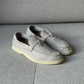 Loro Piana Pearl Powder Suede Summer Charms Walk Loafers - Size 39