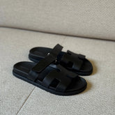 Hermès Black Calfskin Leather Chypre Sandals - Size 39