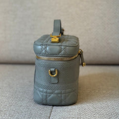 Christian Dior Small Vanity Case in Gray Cannage Calfskin Leather