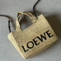 Loewe Raffia Small Font Tote with Crossbody Strap