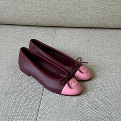 Chanel Burgundy & Pink Lambskin Cap Toe CC Ballerina Flats – Size 37