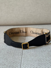 Christian Dior Belt in Black and Beige Embroidered Canvas - Size 75