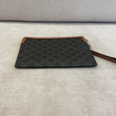 Céline Brown Monogram Triomphe Clutch with Wristlet Strap