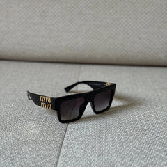 Miu Miu Black Square Sunglasses with Gold Logo Detail