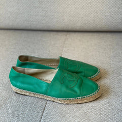 Chanel Green Leather Espadrilles - Size 41