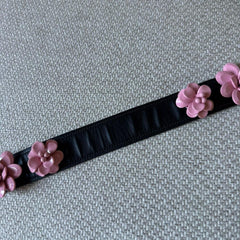 Prada Black Leather Shoulder Strap with Pink 3D Flower