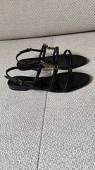Saint Laurent Black Cassandre Flat Sandals – Size 38