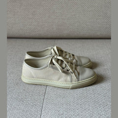 Gucci Off-White Leather and Canvas GG Low Top Sneakers - Size 38