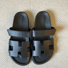 Hermès Black Calfskin Leather Chypre Sandals - Size 39