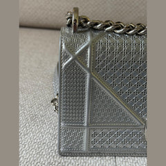 Christian Dior Microcannage Silver Diorama Shoulder Bag