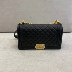 Chanel Black Calfskin Old Medium Boy with Gold Hardware