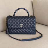 Chanel Navy Blue Caviar Coco Handle Bag with Strap