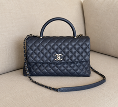 Chanel Navy Blue Caviar Coco Handle Bag with Strap