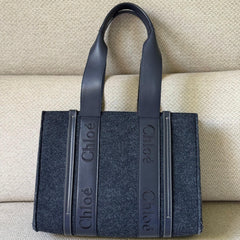 Chloé Navy Blue Woody Wool Tote