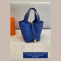 Hermès Picotin 18 Bleu Royal GHW with Box and Receipt