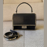 Valentino Black Rockstud No Limit Top Handle Bag with Strap