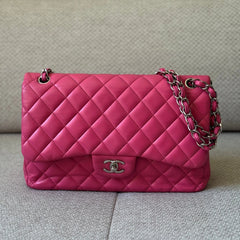 Chanel Quilted Lambskin Leather Pink Jumbo Double Flap Bag (Restored)