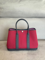 Hermès Garden Party 30 Red Canvas & Black Leather