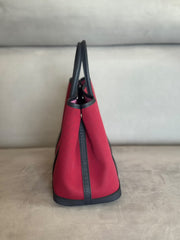 Hermès Garden Party 30 Red Canvas & Black Leather