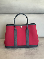 Hermès Garden Party 30 Red Canvas & Black Leather