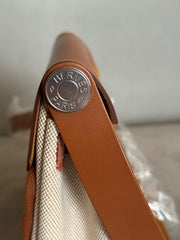 Hermès Mini Herbag Zip 20 Écru Canvas & Tan Leather with Palladium Hardware
