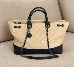 Chanel Gabrielle Beige & Black Quilted Tote & Shoulder Bag