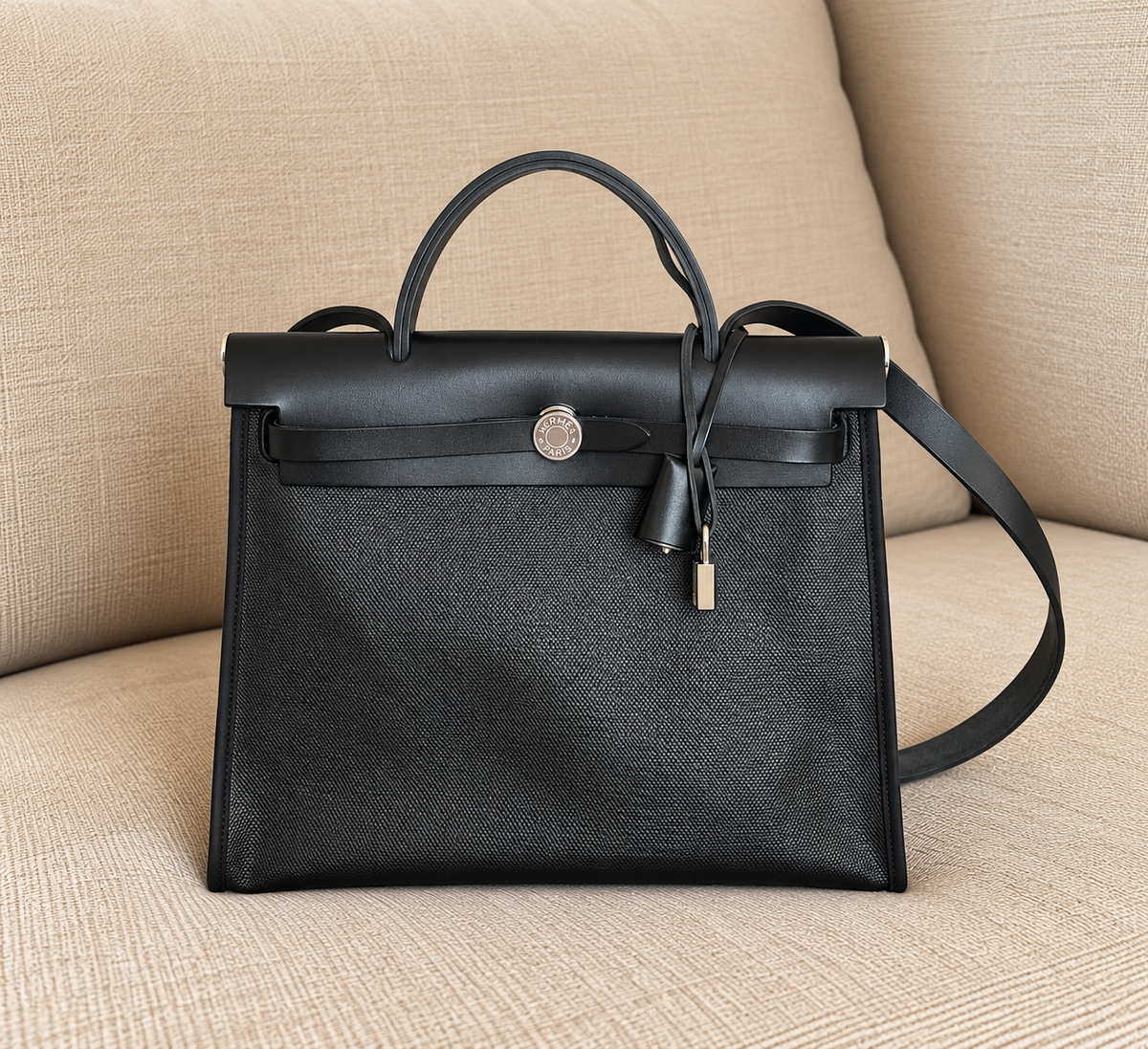 Hermès Herbag Zip 31 Black with Palladium Hardware