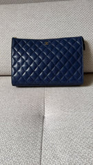 Chanel Navy Blue O Case Quilted Clutch