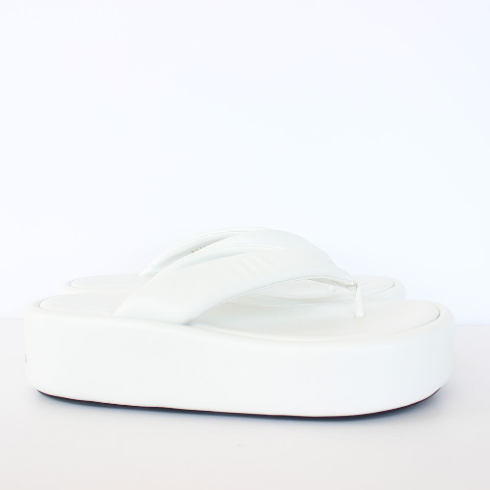 White & Black Leather Wedge Slippers