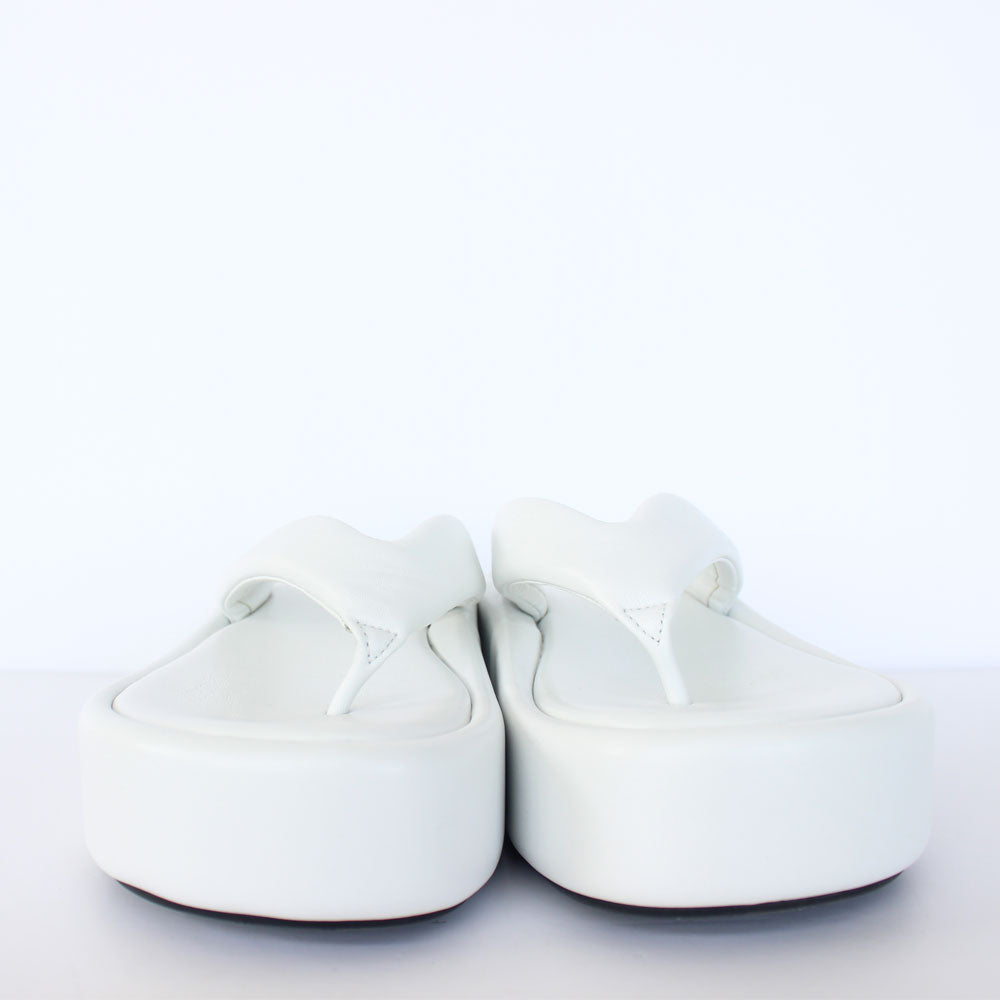 White & Black Leather Wedge Slippers