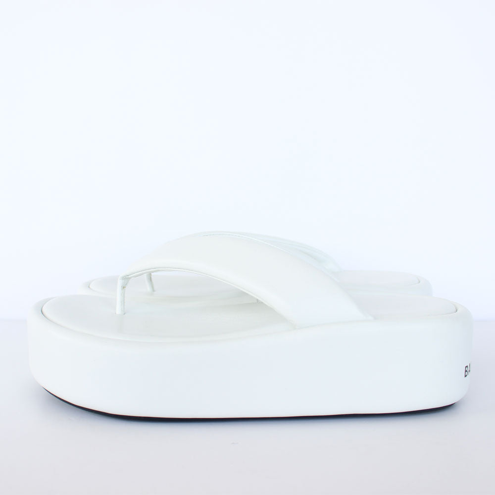 White & Black Leather Wedge Slippers