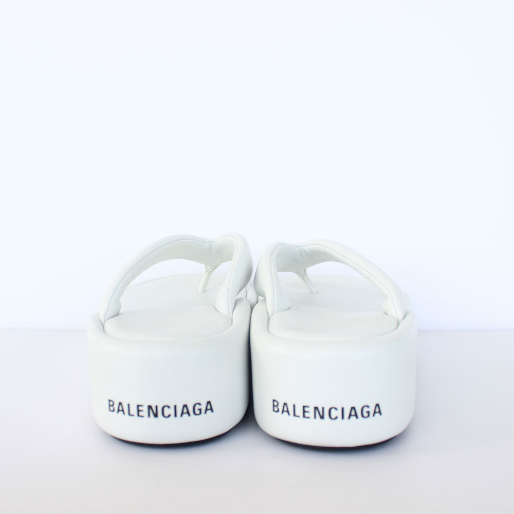 White & Black Leather Wedge Slippers