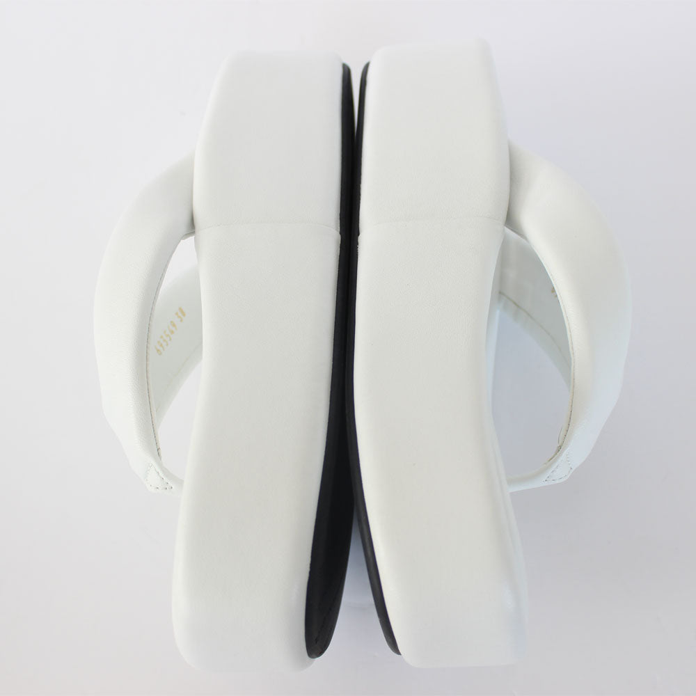 White & Black Leather Wedge Slippers