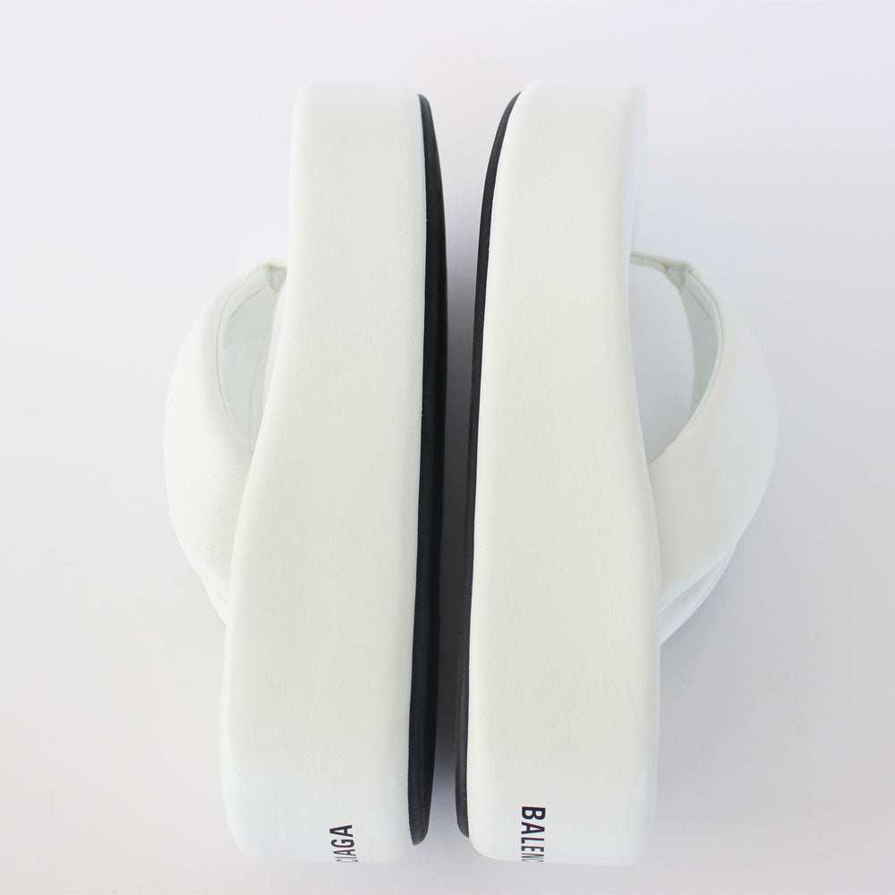 White & Black Leather Wedge Slippers