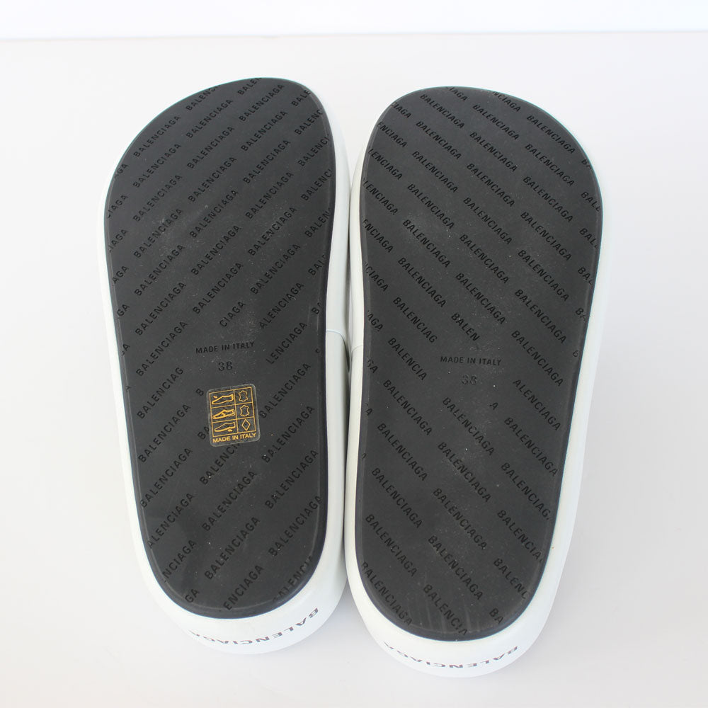 White & Black Leather Wedge Slippers